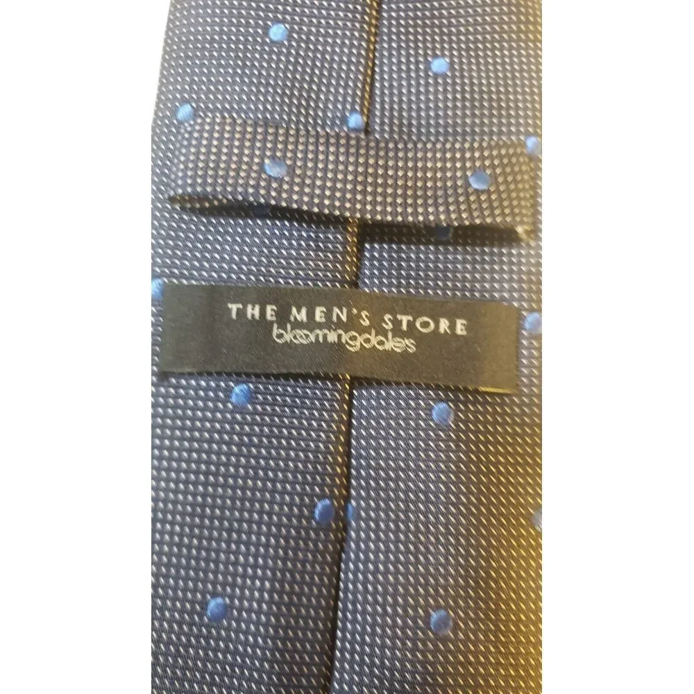 The Mens Store Bloomingdales Neck Tie Blue Checkered with Polka Dots 100% Silk‎